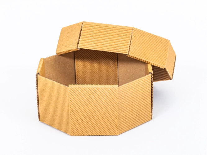 Bruin doos zeshoekige geribbeld met deksel 150x150x70mm 4-laags FE 450 g/m² 10 stuks