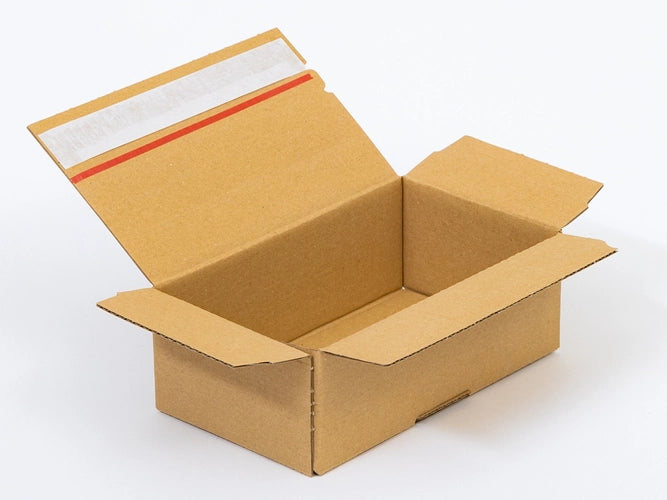 Kartonnen dozen met plakstrip en afscheurstrook 200x120x80mm enkelgolf B 320g/m2 bruin