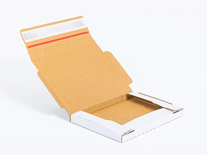 Kartonnen dozen met plakstrip en afscheurstrook 200x150x20mm enkelgolf E 350g/m2 Wit Pools Postbrief S