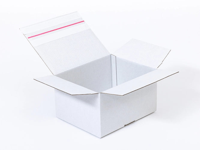 Kartonnen dozen met plakstrip en afscheurstrook 250x200x150mm enkelgolf B 380g/m2 Wit-Wit