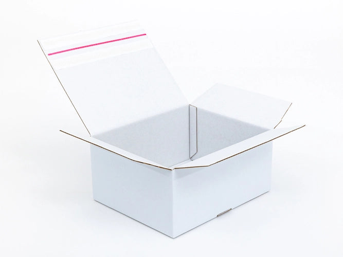 Kartonnen dozen met plakstrip en afscheurstrook 300x250x150mm enkelgolf B 440g/m2 Wit-Wit