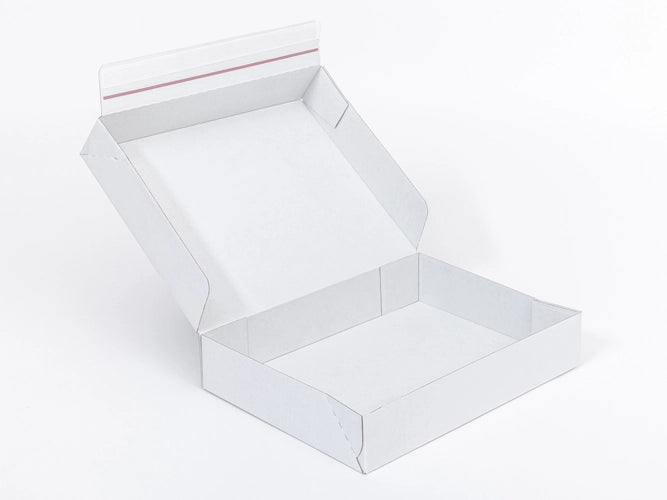 Kartonnen dozen met plakstrip en afscheurstrip 400x300x80mm enkelgolf E 390g/m2 Wit-Wit