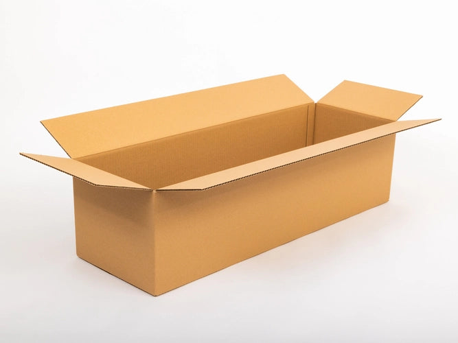 Langwerpige kartonnen doos 900x300x200mm enkelgolf C 430g/m2 bruin