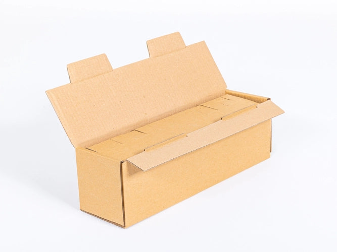 Wijndoos voor 1 fles met inzetstuk 405x107x124mm dubbelgolf 580g/m2 bruin