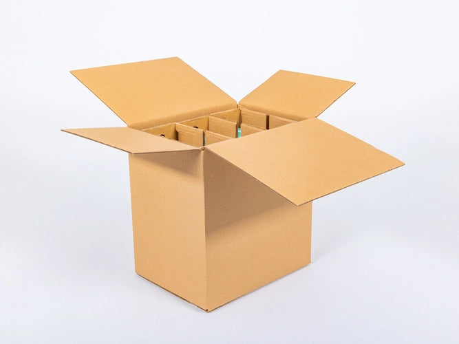 Wijndoos voor 6 flessen met vakverdeling 340x256x370mm dubbelgolf 580g/m2 bruin 1 stuk