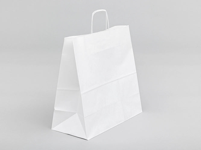 Wit torba papierowa met gedraaide handgreep 400x180x390mm 150 stuks
