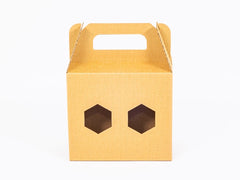 Bruin decoratief karton voor 2 grote potten 900 ml met vensters en handgreep 190x95x175mm 4-laags FE 450 g/m² 10 stuks