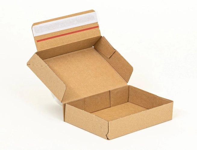 Kartonnen dozen met plakstrip en afscheurstrook 160x120x50mm enkelgolf E 340g/m2 bruin