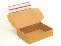 Kartonnen dozen met plakstrip en afscheurstrook 200x120x80mm enkelgolf B 380g/m2 bruin
