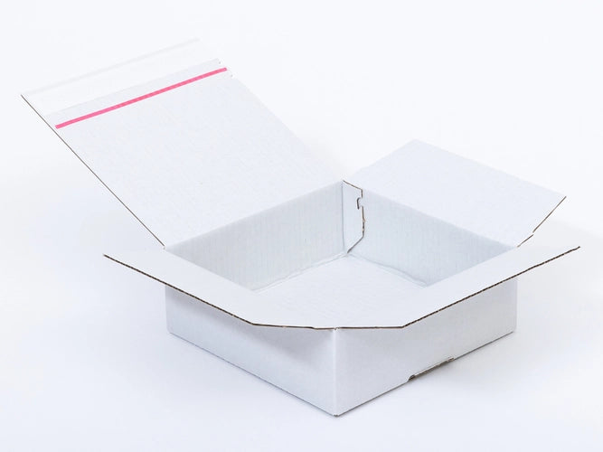 Kartonnen dozen met plakstrip en afscheurstrook 200x200x80mm enkelgolf B 380g/m2 Wit-Wit