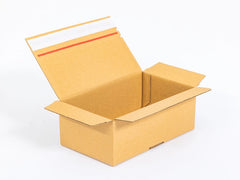 Kartonnen dozen met plakstrip en afscheurstrook 250x150x100mm enkelgolf B 320g/m2 bruin