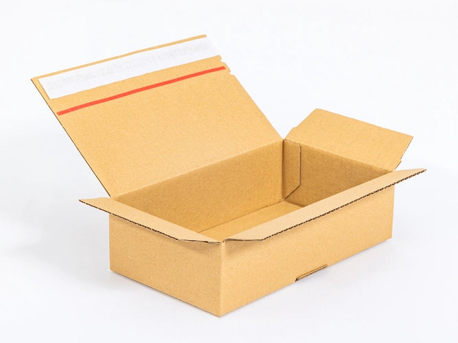 Kartonnen dozen met plakstrip en afscheurstrook 250x150x80mm enkelgolf B 320g/m2 bruin