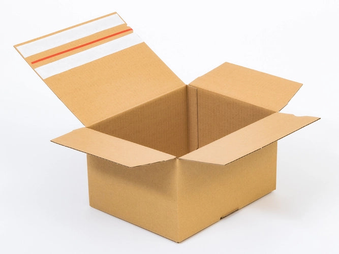 Kartonnen dozen met plakstrip en afscheurstrook 250x200x150mm enkelgolf B 320g/m2 bruin
