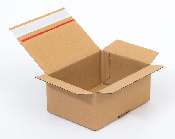 Kartonnen dozen met plakstrip en afscheurstrook 250x200x150mm enkelgolf B 380g/m2 bruin
