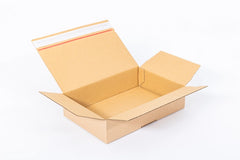 Kartonnen dozen met plakstrip en afscheurstrip 300x200x80mm enkelgolf B 320g/m2 bruin