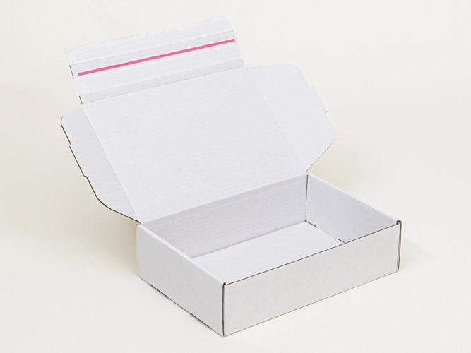 Verzenddoos met plak- en scheurstrip 300x200x80mm enkelgolf B 380 g/m² Wit-Wit 20 stuks
