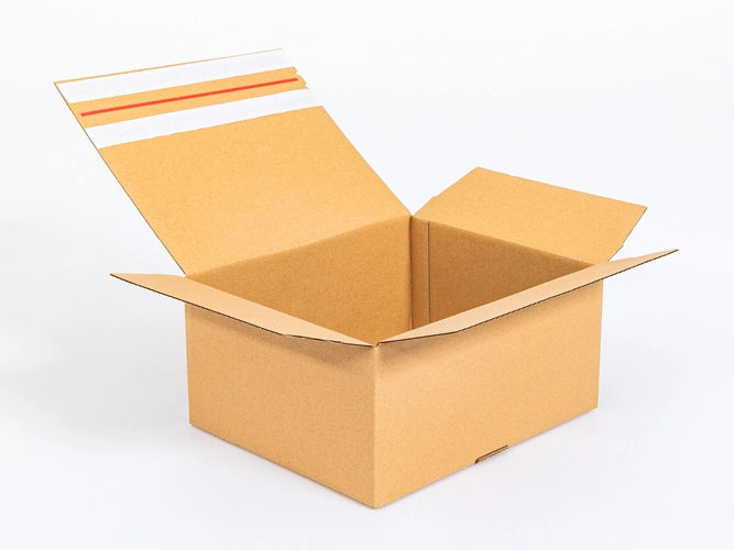 Kartonnen dozen met plakstrip en afscheurstrook 300x250x150mm enkelgolf B 320g/m2 bruin