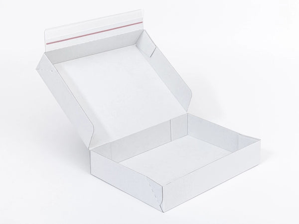 Kartonnen dozen met plakstrip en afscheurstrip 400x300x80mm enkelgolf E 390g/m2 Wit-Wit