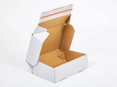 Kartonnen dozen met dubbelzijdige plakstrip en afscheurstrip 300x200x100mm enkelgolf E 350g/m2 Wit
