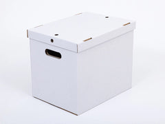 Kartonnen dozen met handvatten 400x300x330mm enkelgolf B 450g/m2 Witte bodem + deksel