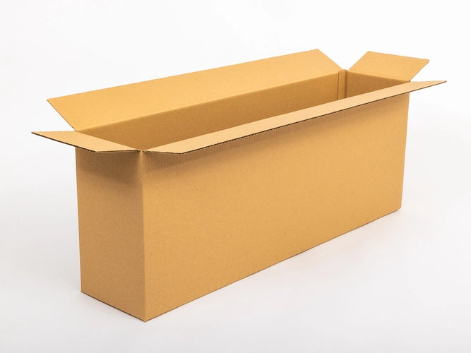 Langwerpige kartonnen doos 1000x200x350mm enkelgolf C 430g/m2 bruin