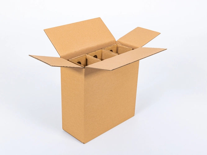 Wijndoos voor 3 flessen met vakverdeling 342x146x368mm dubbelgolf 580g/m2 bruin 1 stuk