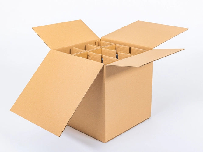 Wijnkist voor 9 flessen met inzetstuk 353x342x370mm dubbelgolf 580g/m2 bruin 1 stuk