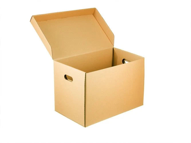 Archiefdoos met handgrepen 500x305x325mm enkelgolfs 460g/m2 bruin