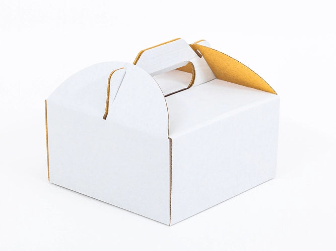 Kartonnen doos met handgreep voor taart en koekjes 150x150x80 mm enkelgolf E 400g/m² Wit 10 stuks