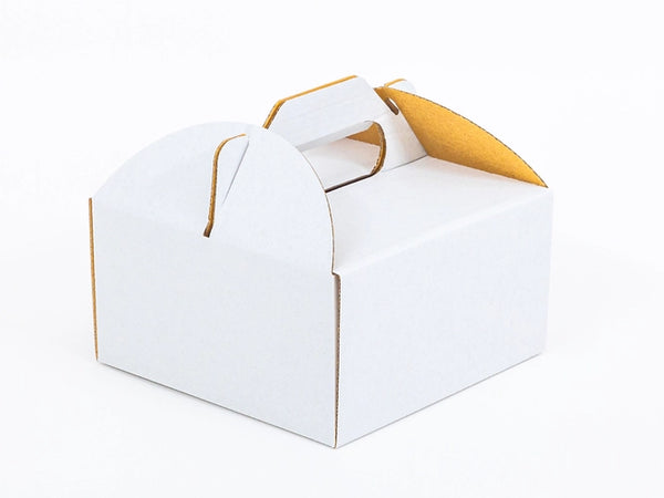 Kartonnen doos met handgreep voor taart en koekjes 150x150x80 mm enkelgolf E 400g/m² Wit 10 stuks
