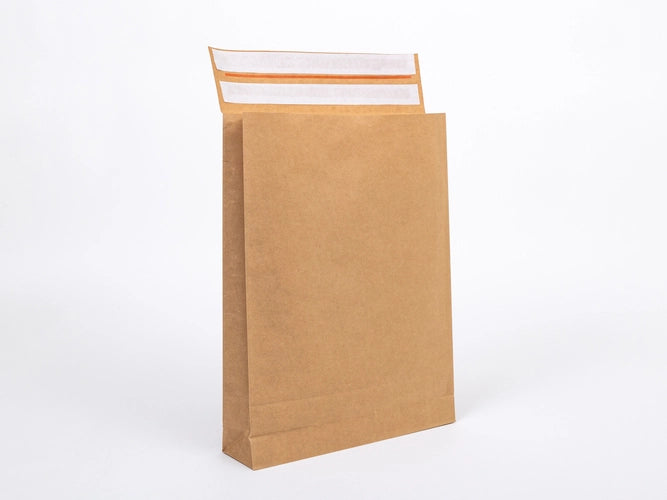 E-commerce envelopes with block bottom, brown, BONG, 350x450x80+100mm