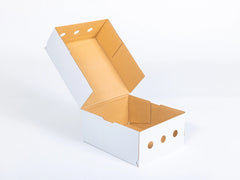 Kartonnen verpakking voor vlees, transportdoos 370x320x160 mm enkelgolf C 470g/m2 Wit